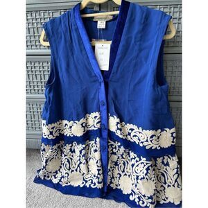 NWT Mynahs Reynu Taandon Royal Blue Tiered Embroidered Sleeveless top, $228 Medi